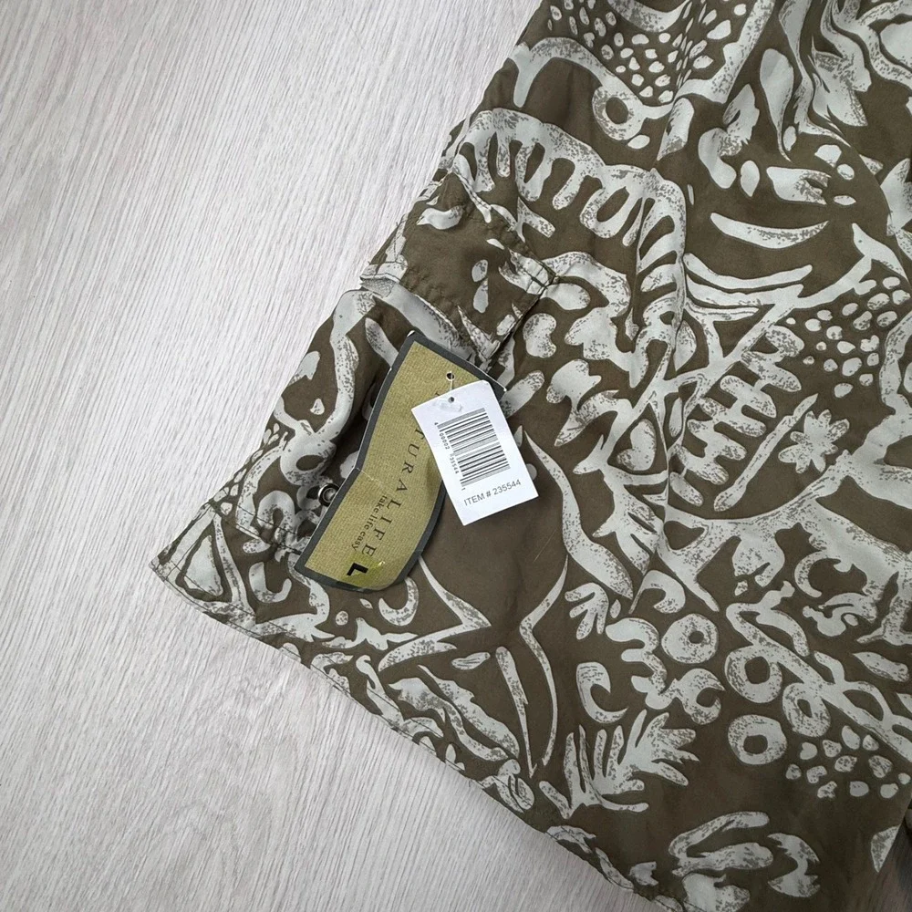 Swim Trunks Natural Life Mens Large Brown Tribal Graphic Print Board Shorts New